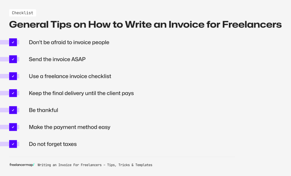 Checklist about General Tips on How to Write an Invoice for Freelancers