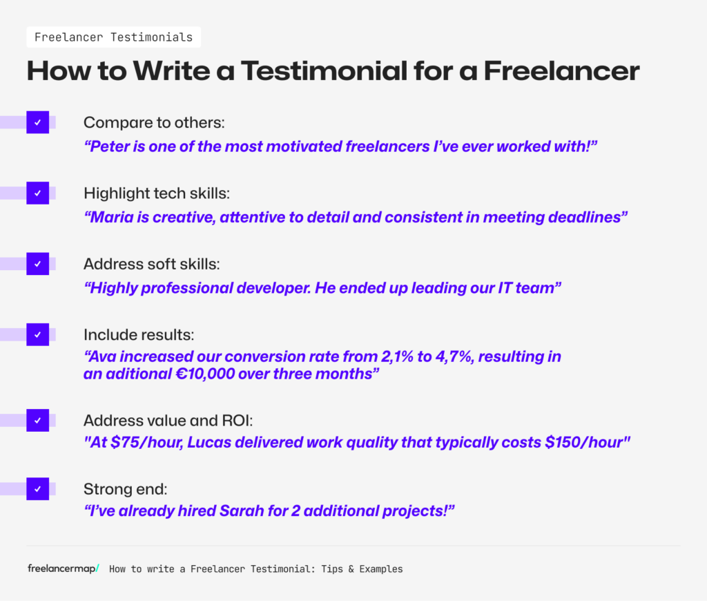 Ideas and examples for writing a testimonial for a freelancer