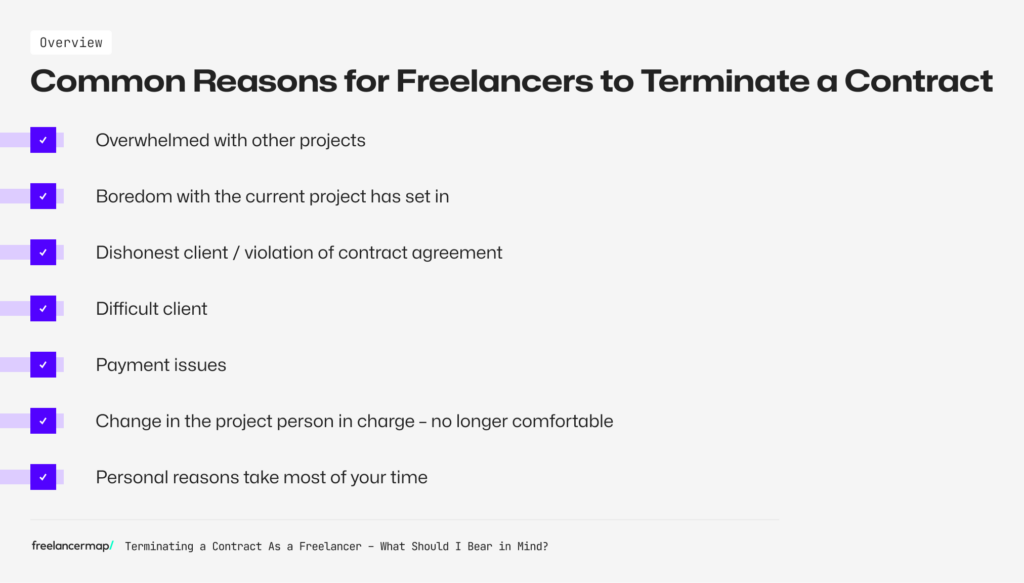 overview about common reasons for freelancers to terminate a contract