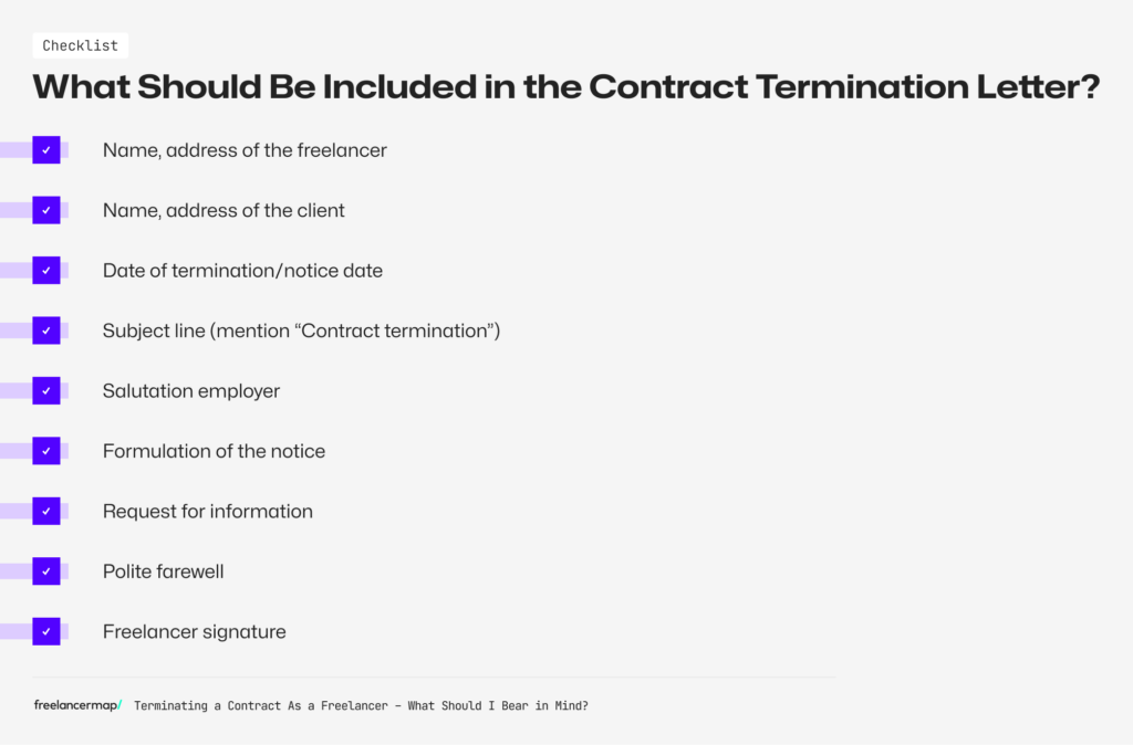checklist about what should be included in the contract termination letter for freelancers
