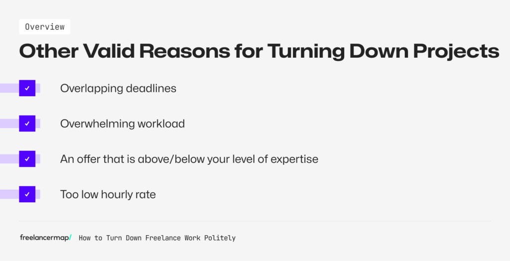 overview about other valid reasons for turning down projects as a freelancer