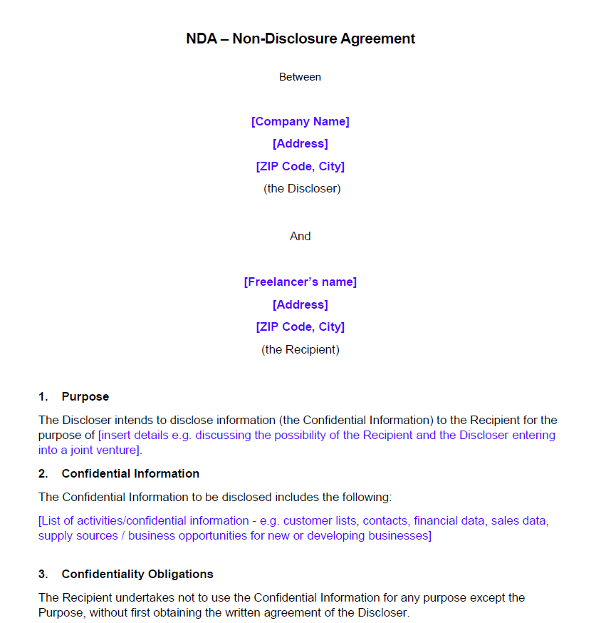 NDA Non-Disclosure Agreement Template