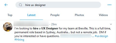 Example Twitter search box hire UX designer