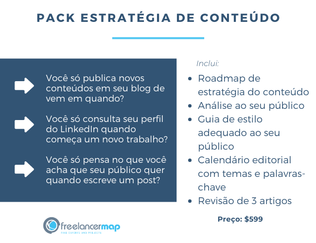 Exemplo de pacote de serviços para estratégia de conteúdo