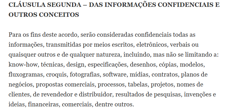 exemplo de cláusula com informações confidenciais - contrato de confidencialidade para freelancers