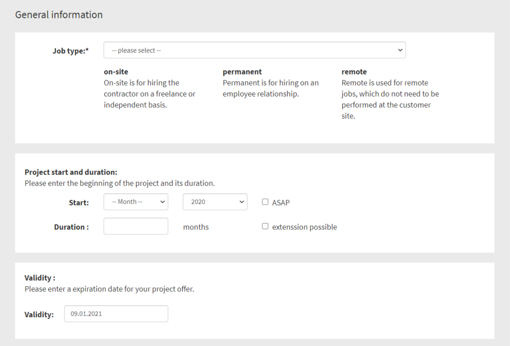 Add general information to your job ad and job description