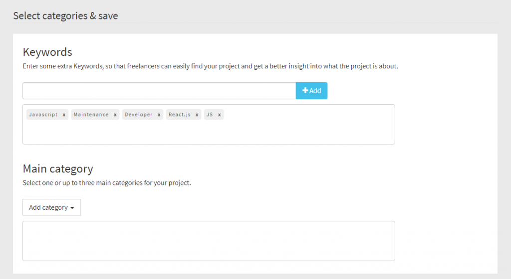 Definir categorías y subcategorías en un anuncio de trabajo freelance