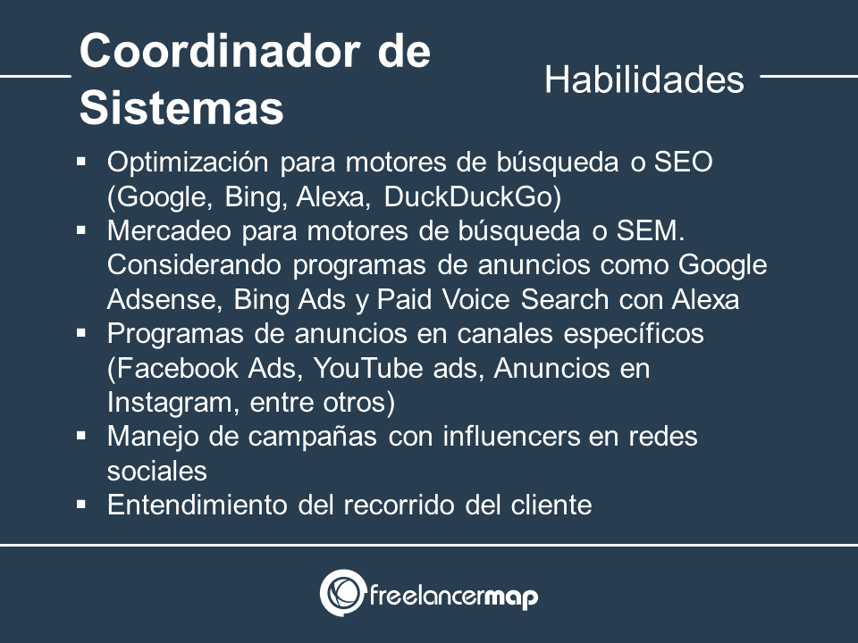 Habilidades y conocimientos del coordinador de infraestructura