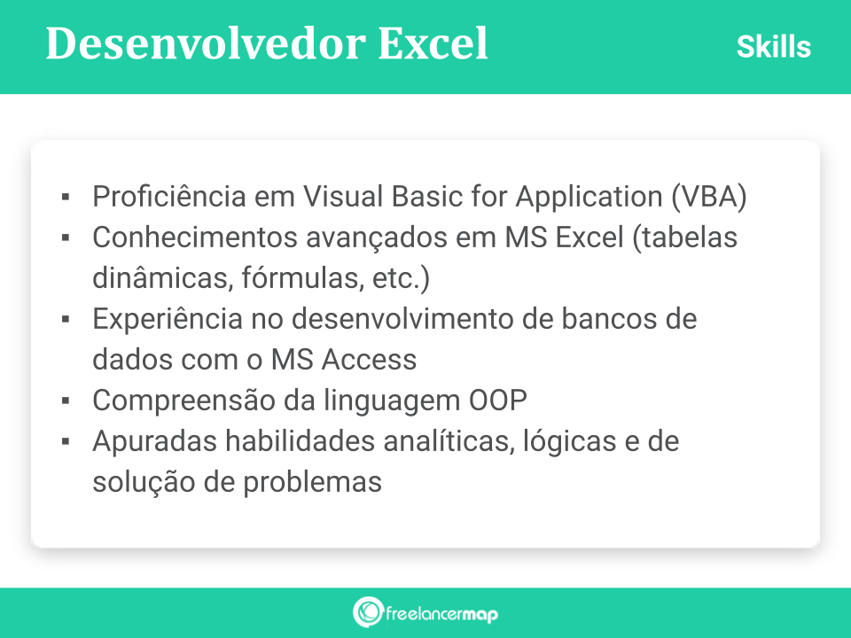 Skills de um desenvolvedor Excel.