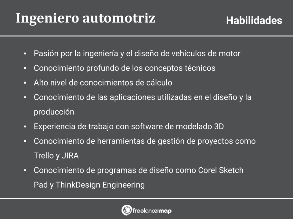 Habilidades y conocimientos del ingeniero automotriz