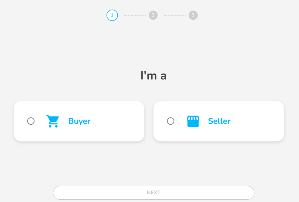 Signup process at Trustap - Choose between Buyer and Seller