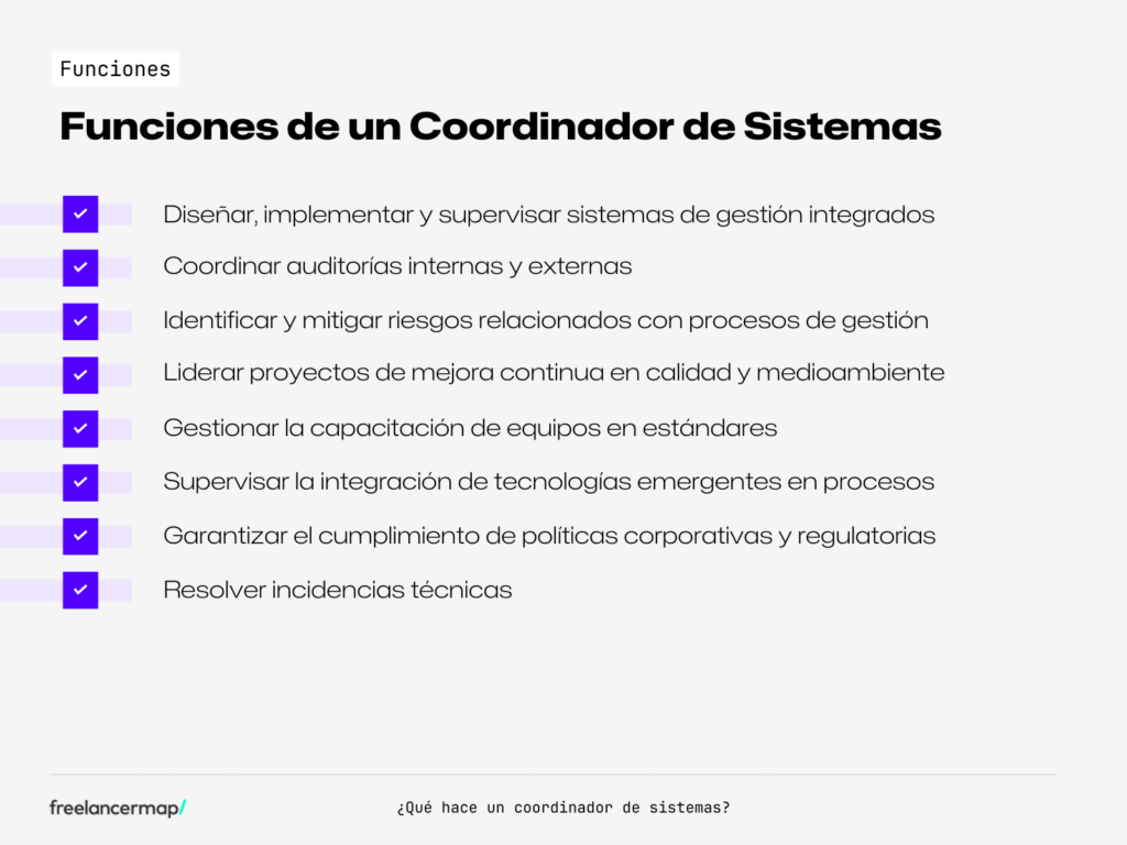 Lista de funciones de un coordinador de sistemas, tareas, responsabilidades