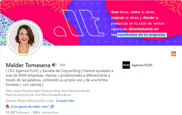 ejemplo marca personal maider tomasena copywriter