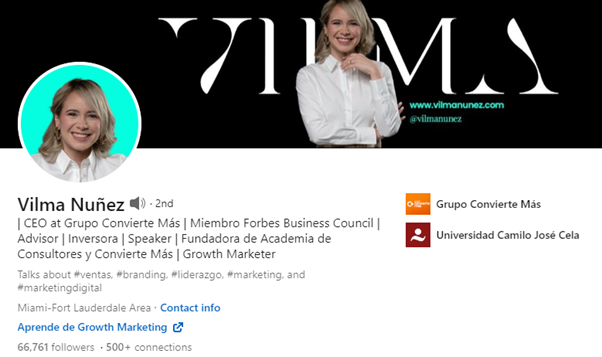 Marca personal ejemplosVilma Nuñez growth marketing y negocios digitales