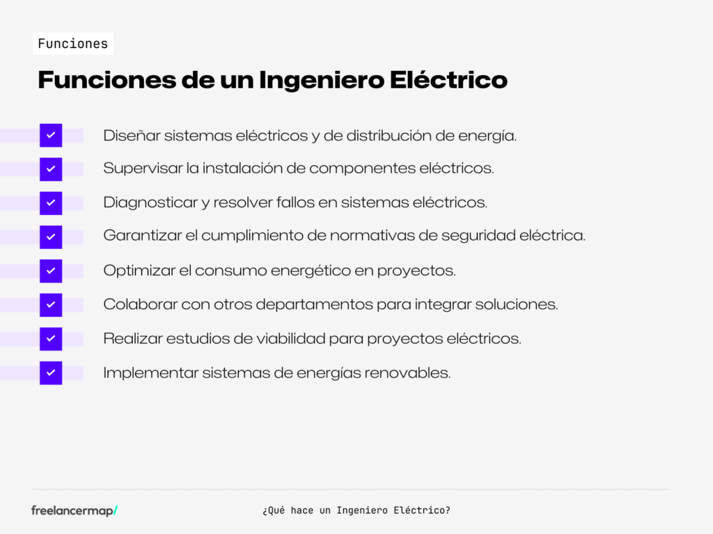 ficha con lista de las funciones principales de un ingeniero eléctrico