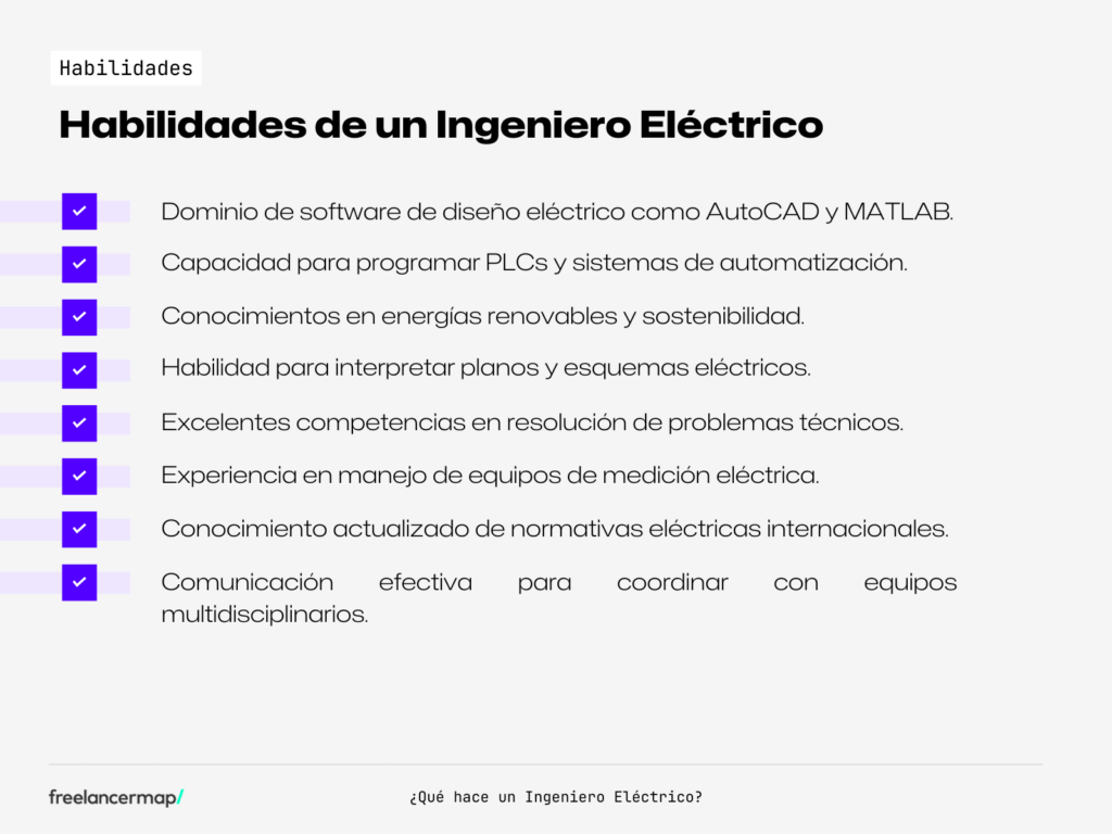 ficha con lista de habilidades más demandadas de ingeniero eléctrico