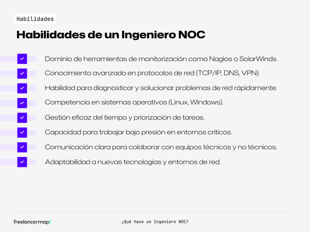 Resumen de requisitos en puestos de ingeniero NOC