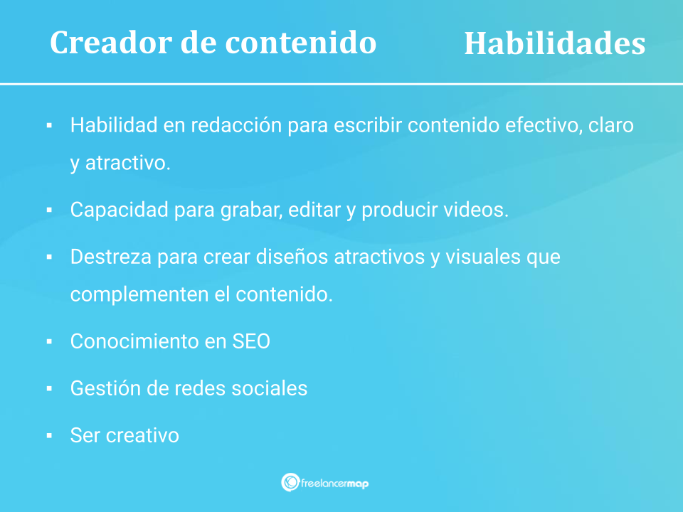 Resumen de requisitos en puestos de creador de contenido