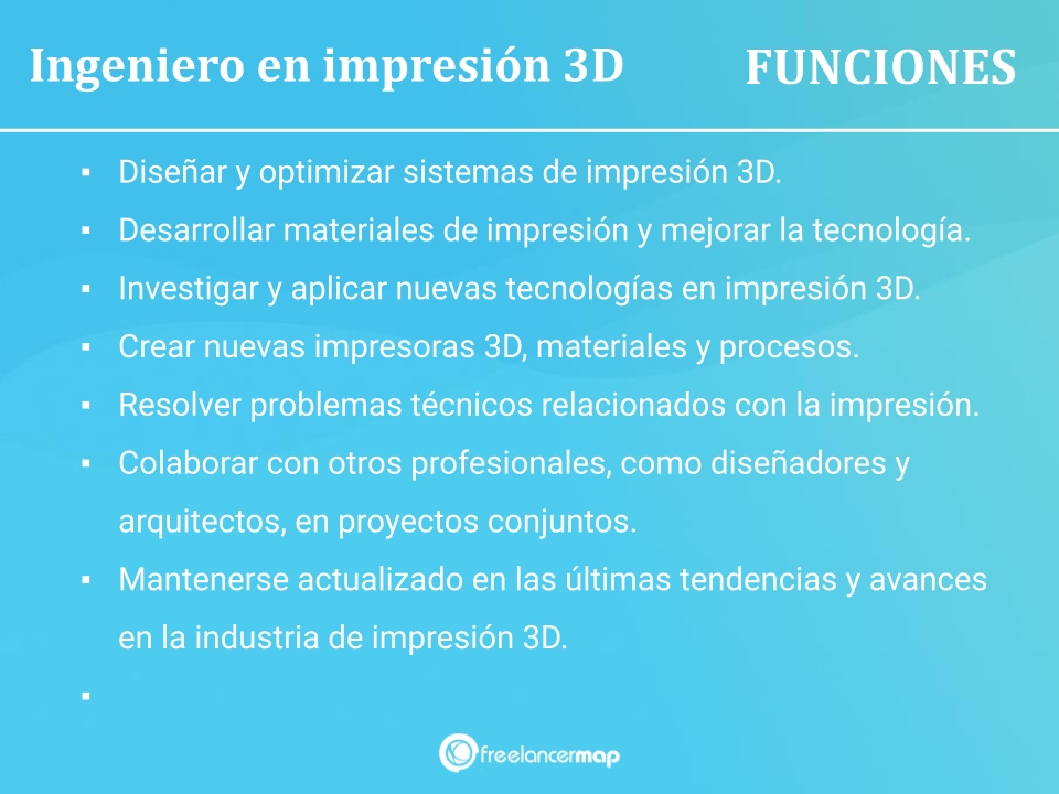 Funciones, responsabilidades, tareas del Ingeniero de impresión 3D