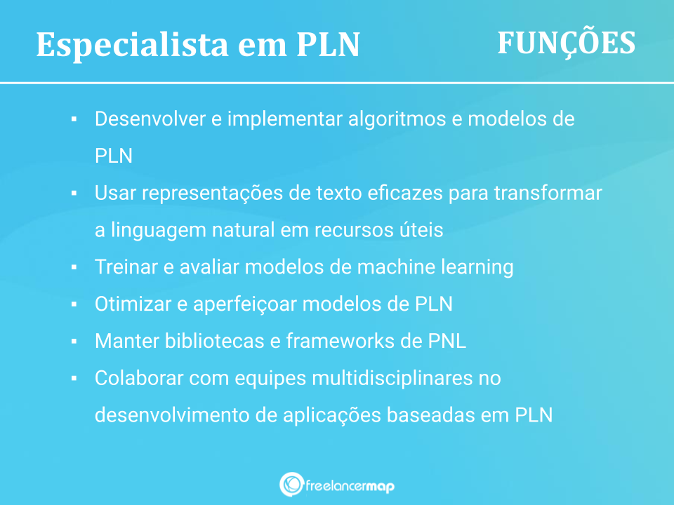 Funções de um especialista em PLN.