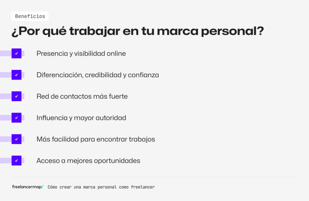 Lista de beneficios para los freelancers de tener una marca personal en su estrategia de marketing personal
