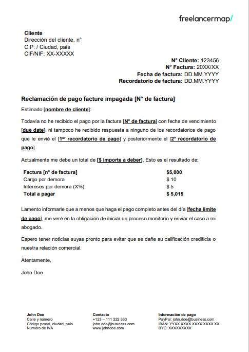 Plantilla gratis reclamación de pago