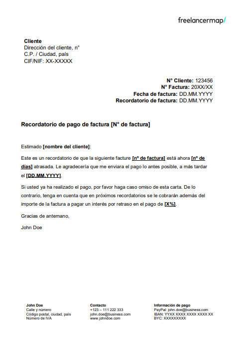 Plantilla gratis primer recordatorio de pago