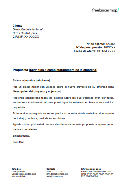 candidatura freelance plantilla gratis