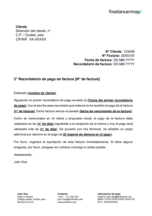 Plantilla gratis segundo reordatorio de pago