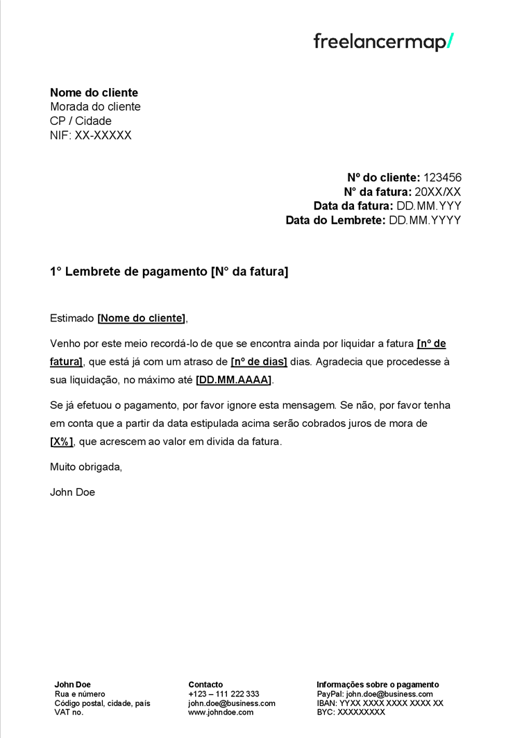 Modelo carta de cobranca amigavel freelance exemplo