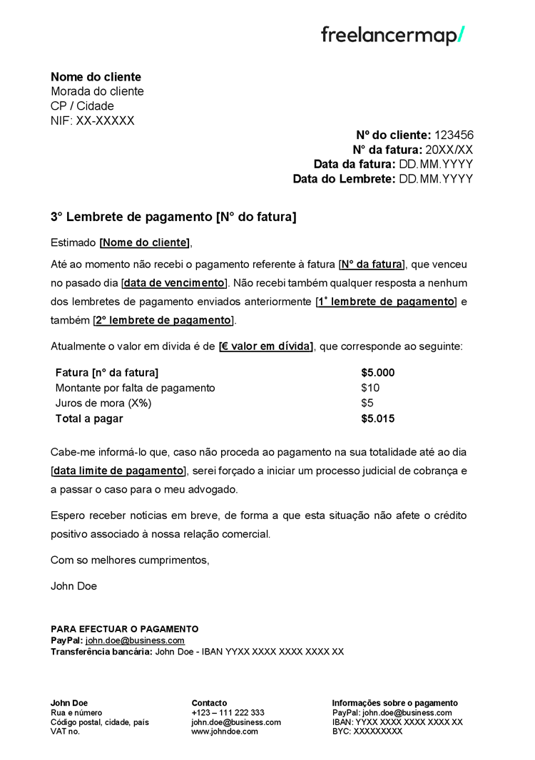 Modelo carta de reclamacao de pagamento freelance exemplo