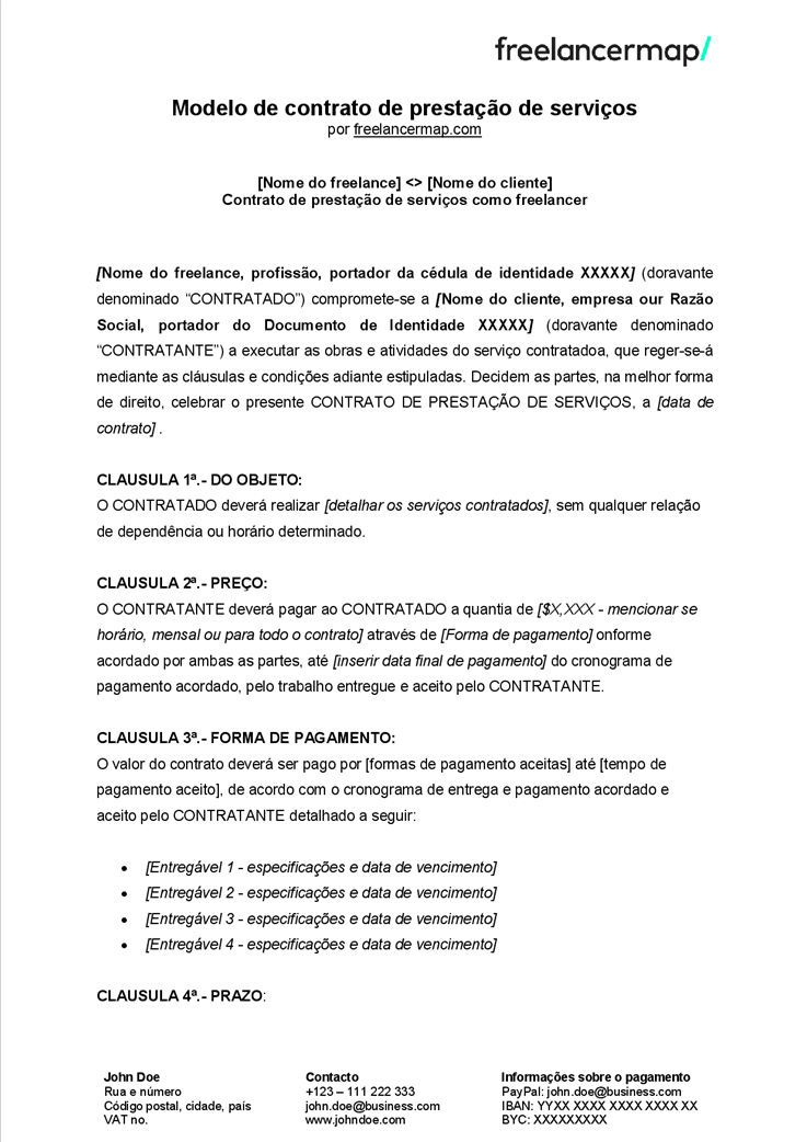 Modelo gratis de contrato de prestação de serviços