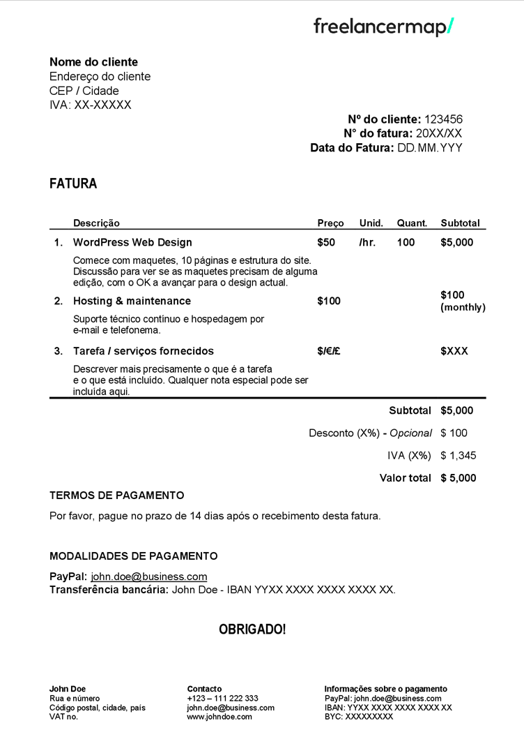 Modelo Fatura Freelance Examplo