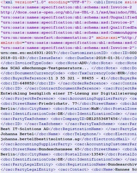 Example of a XML invoice