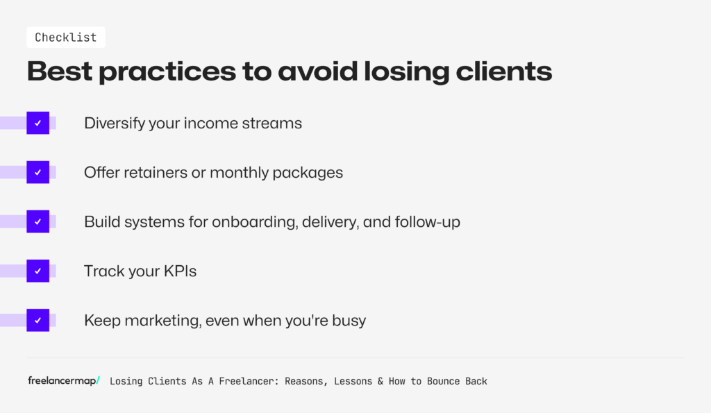 Checklist of best practices to avoid losing clients as a freelancer