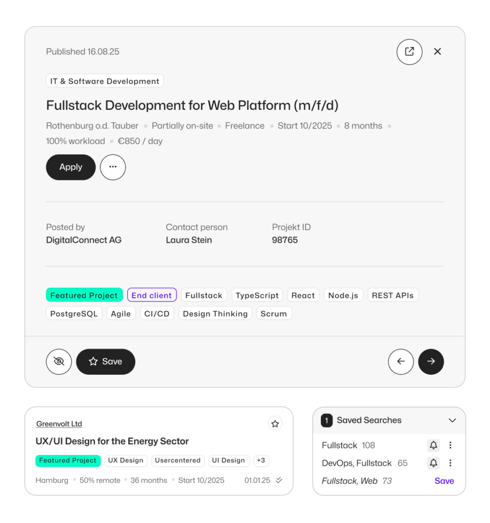 Screenshot of a project page on freelancermap